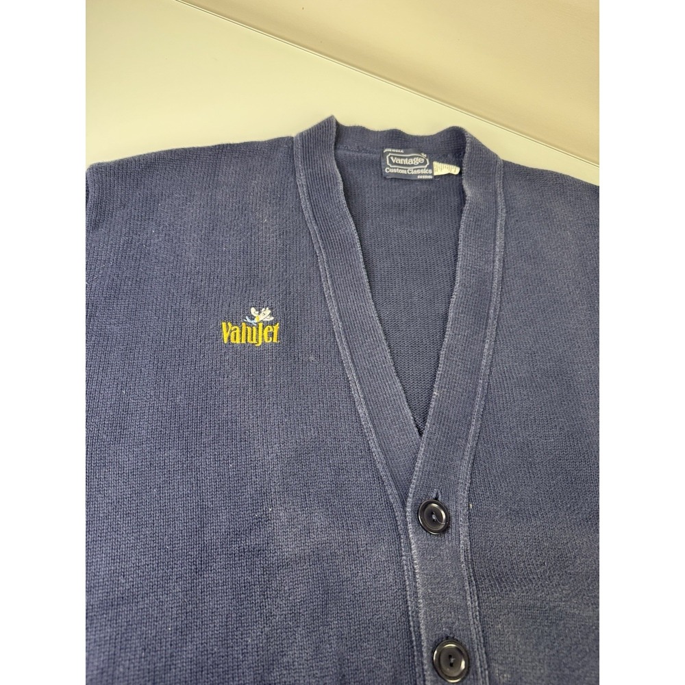 Vintage 90's ValuJet Airlines Employee Cardigan Sweater Women's Size Medium Blue